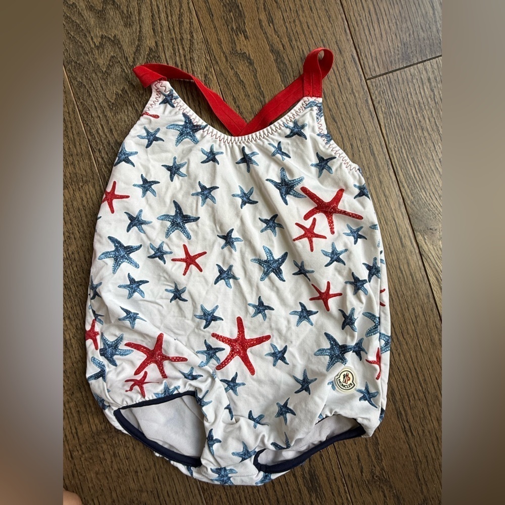 Moncler Red and White Swimwear